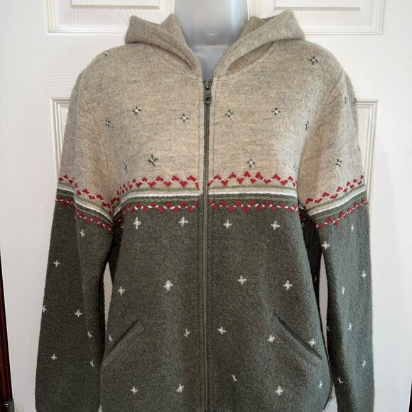 Woolrich Womens Lt Olive Heather Wool Full-Zip Hooded Sweater Jacket M - Picture 6 of 9